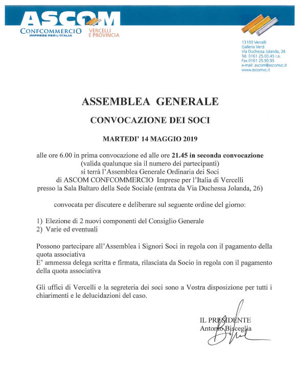 Assemblea Generale Ascom 14 maggio 2019